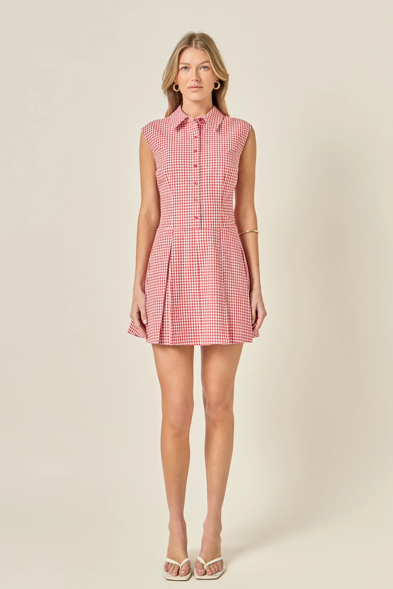 Gingham Pleated Shirt Mini Dress - Image 7