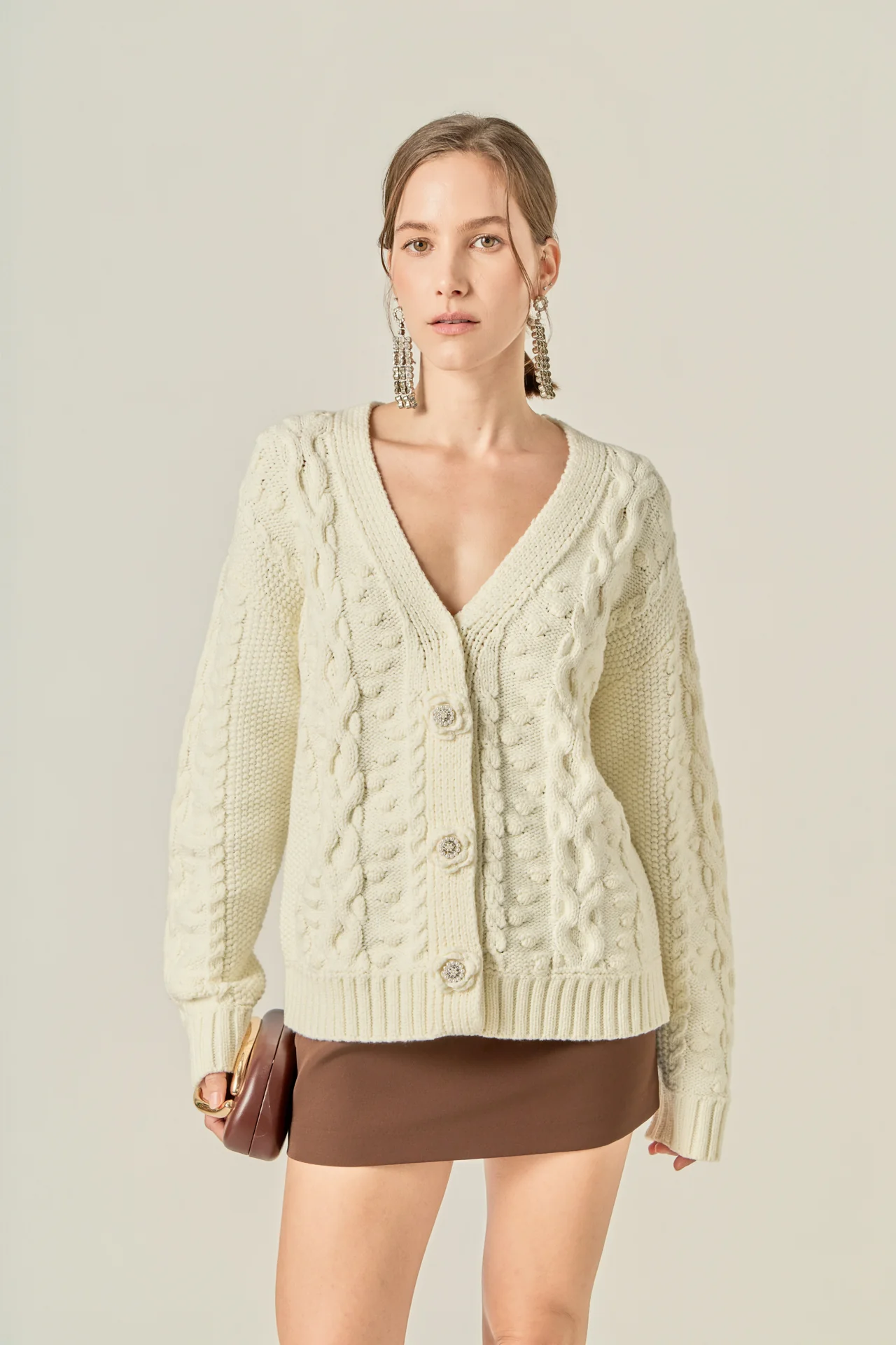 Cable Knit Cardigan with Flower Detail - Image 5
