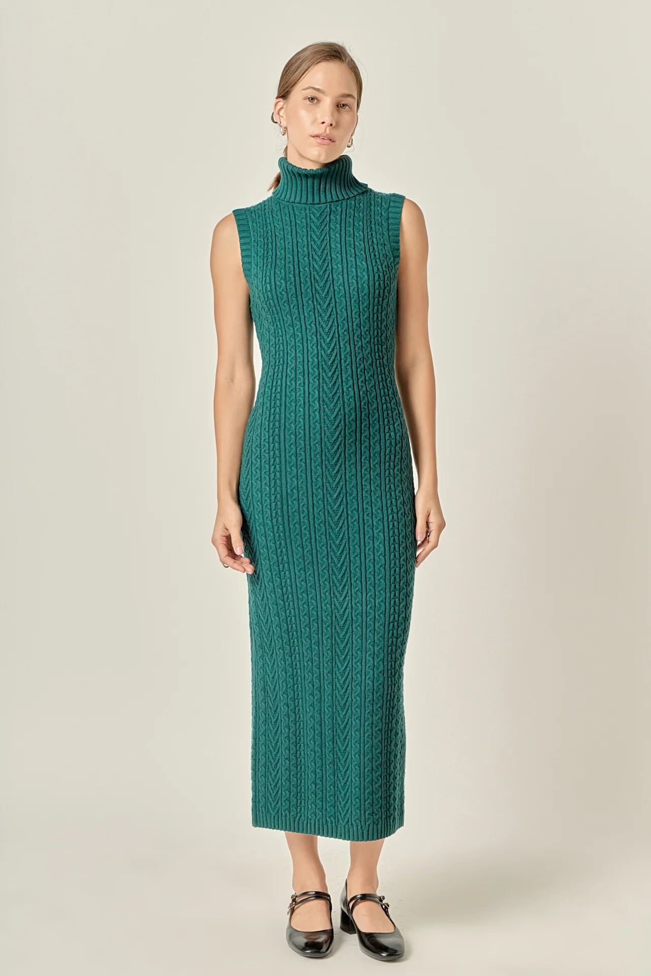 Cable Knit Mock Neck Midi Dress - Image 12