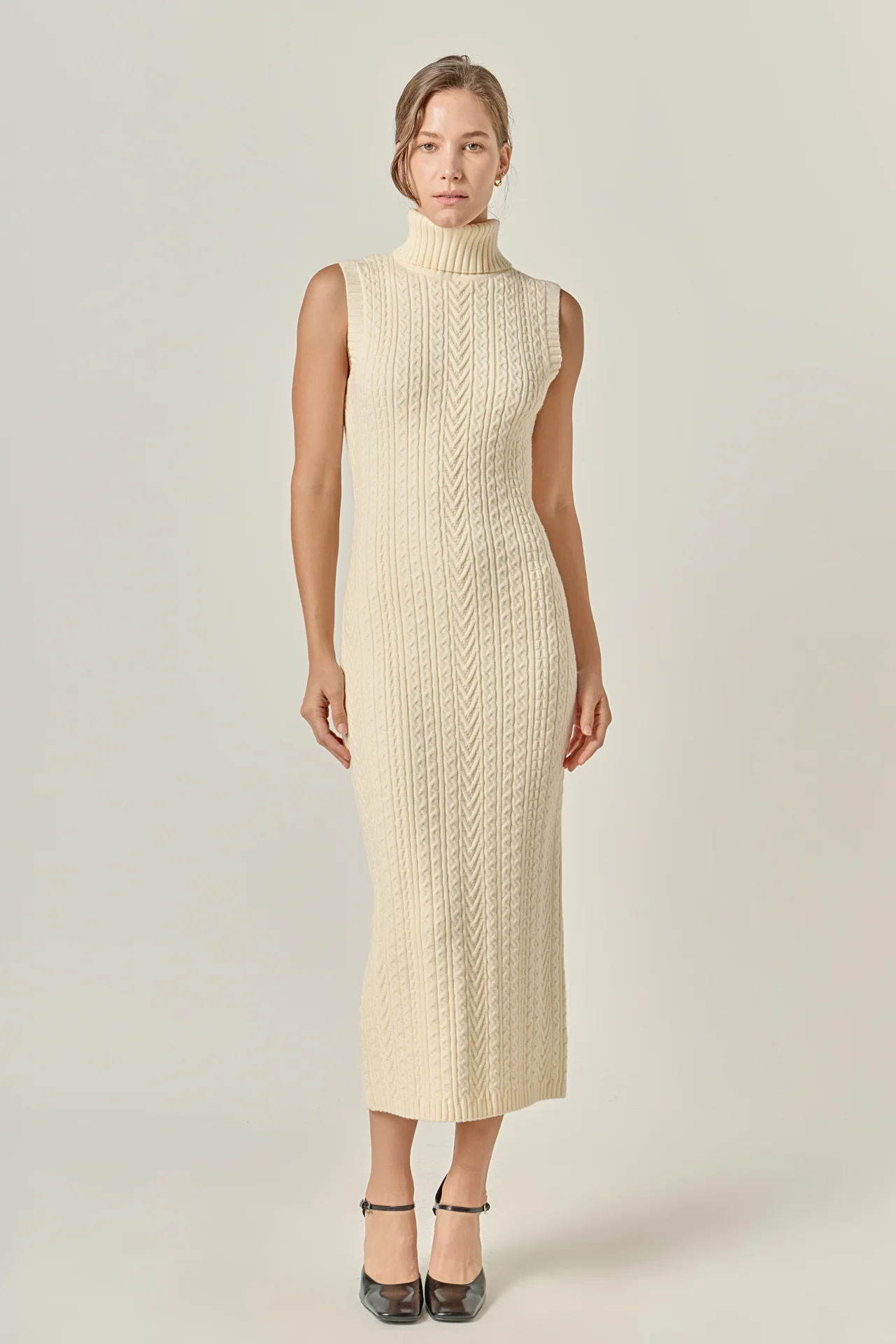 Cable Knit Mock Neck Midi Dress - Image 13
