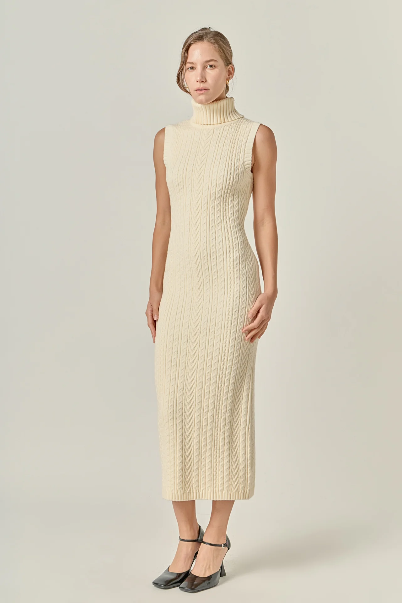 Cable Knit Mock Neck Midi Dress - Image 15