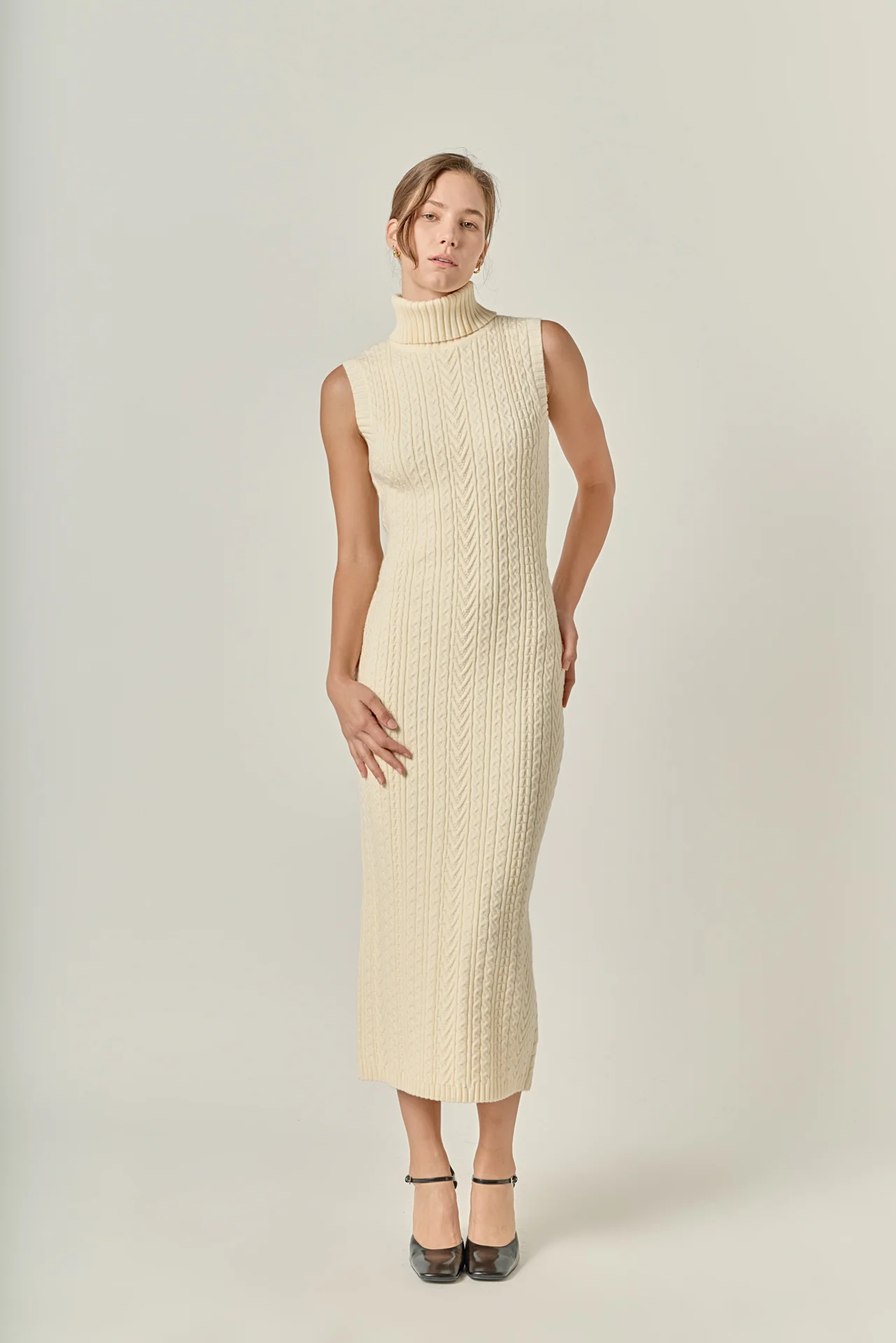 Cable Knit Mock Neck Midi Dress - Image 17