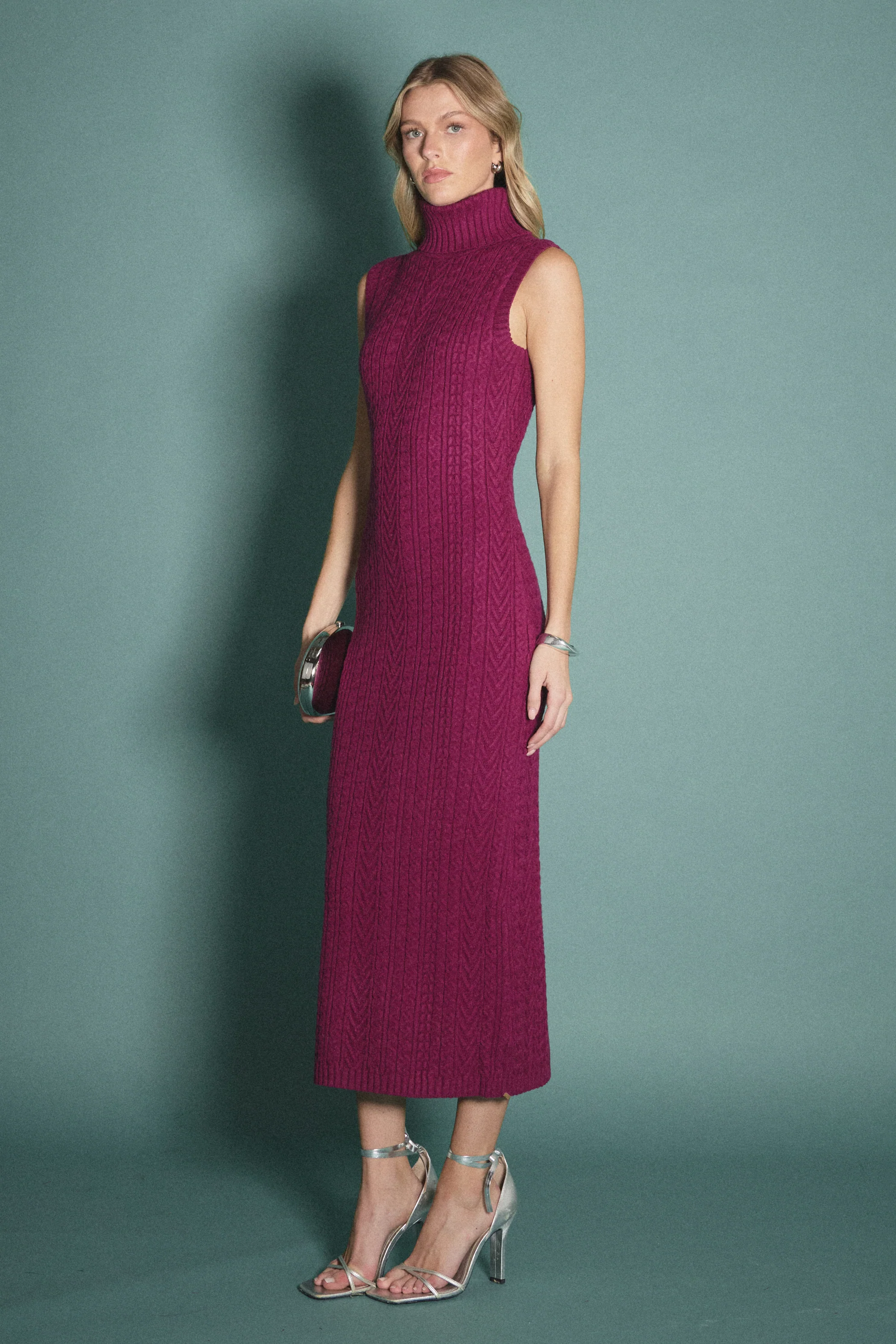 Cable Knit Mock Neck Midi Dress - Image 3