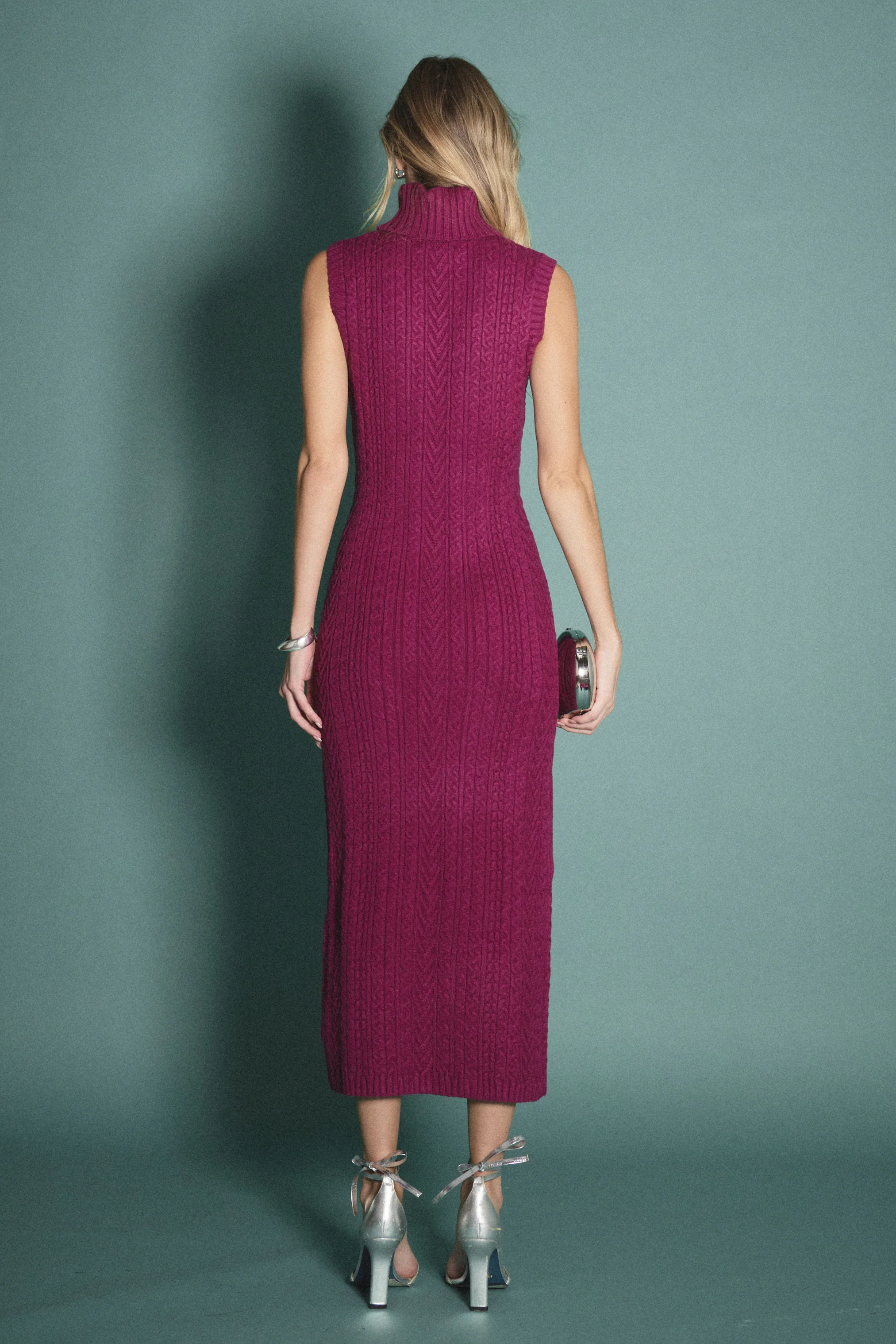 Cable Knit Mock Neck Midi Dress - Image 4