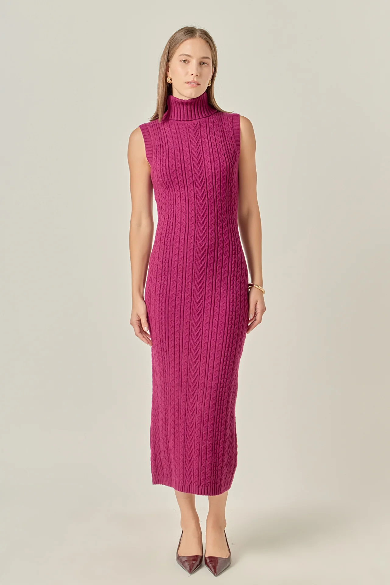 Cable Knit Mock Neck Midi Dress - Image 6