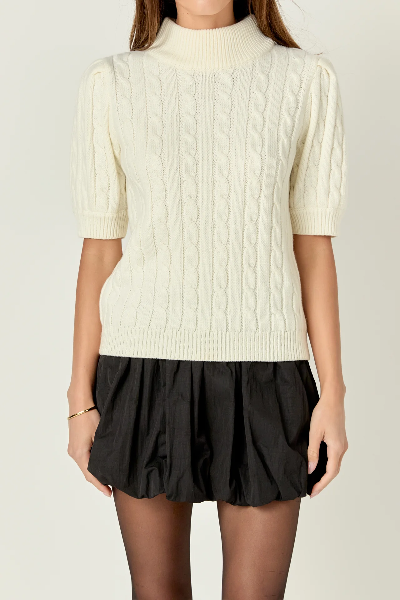 Short-Sleeve Cable-Knit Sweater - Image 2