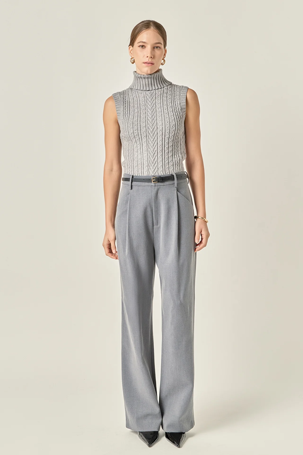 Cable Mock Neck Knit Top - Image 6