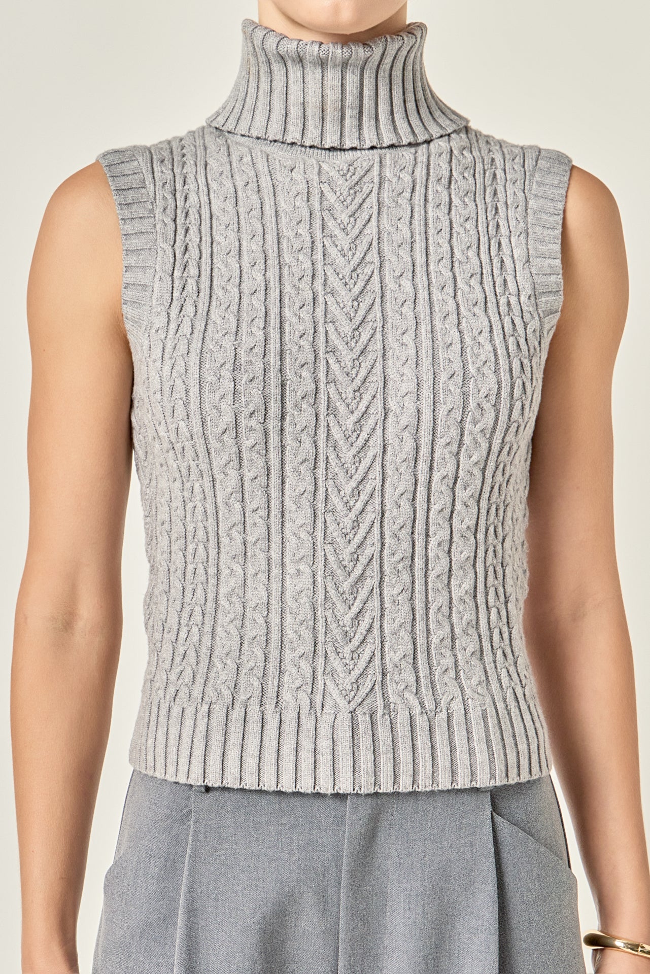 Cable Mock Neck Knit Top - Image 7