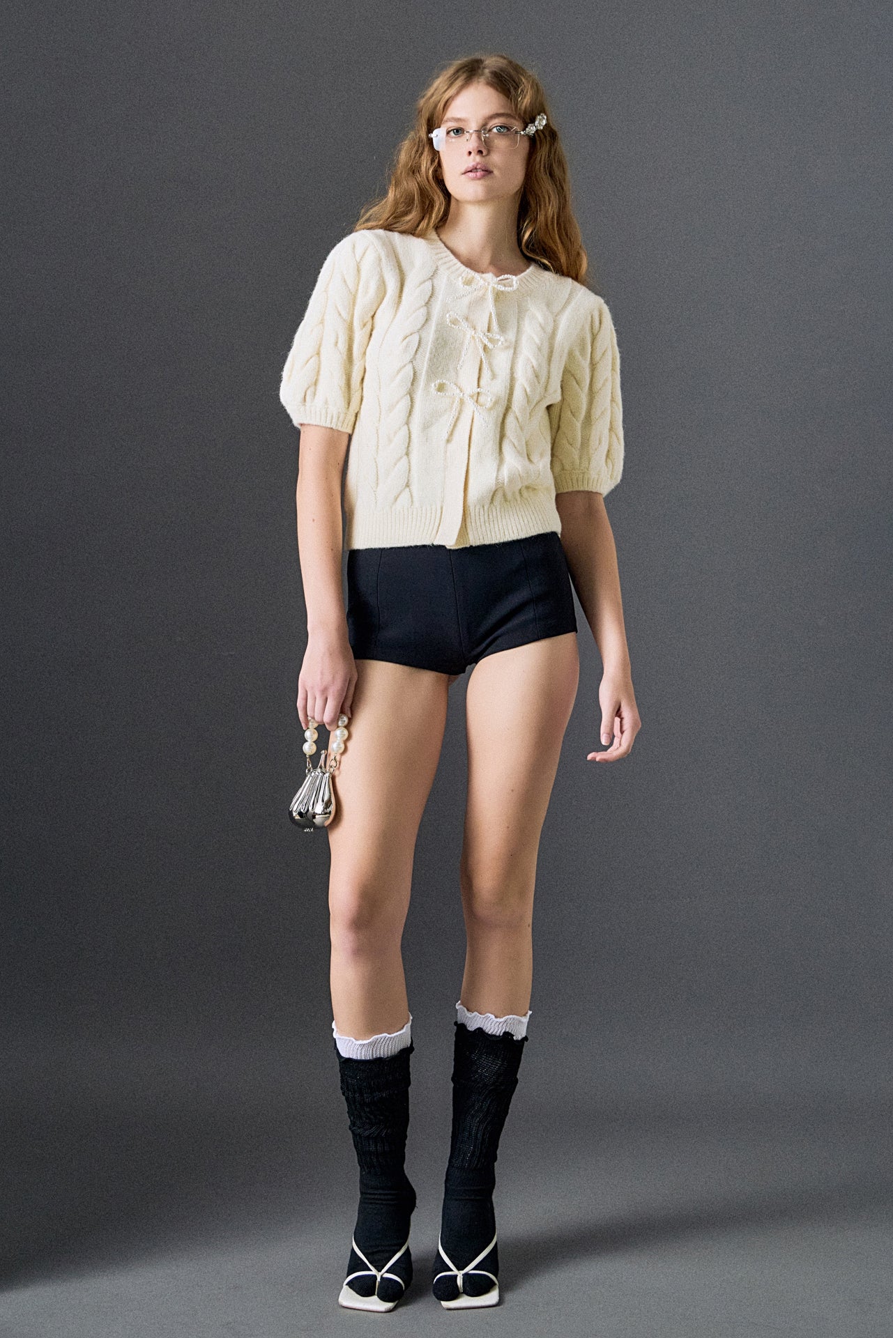 Pearl Bow Cable Knit Cardigan - Image 6