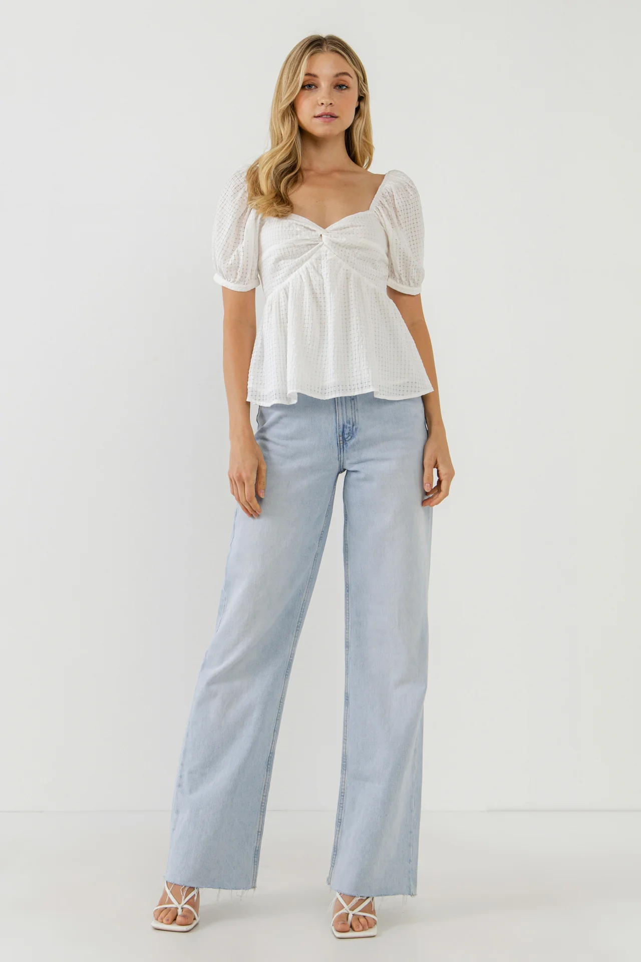 Check Print Puff Sleeve Top - Image 6
