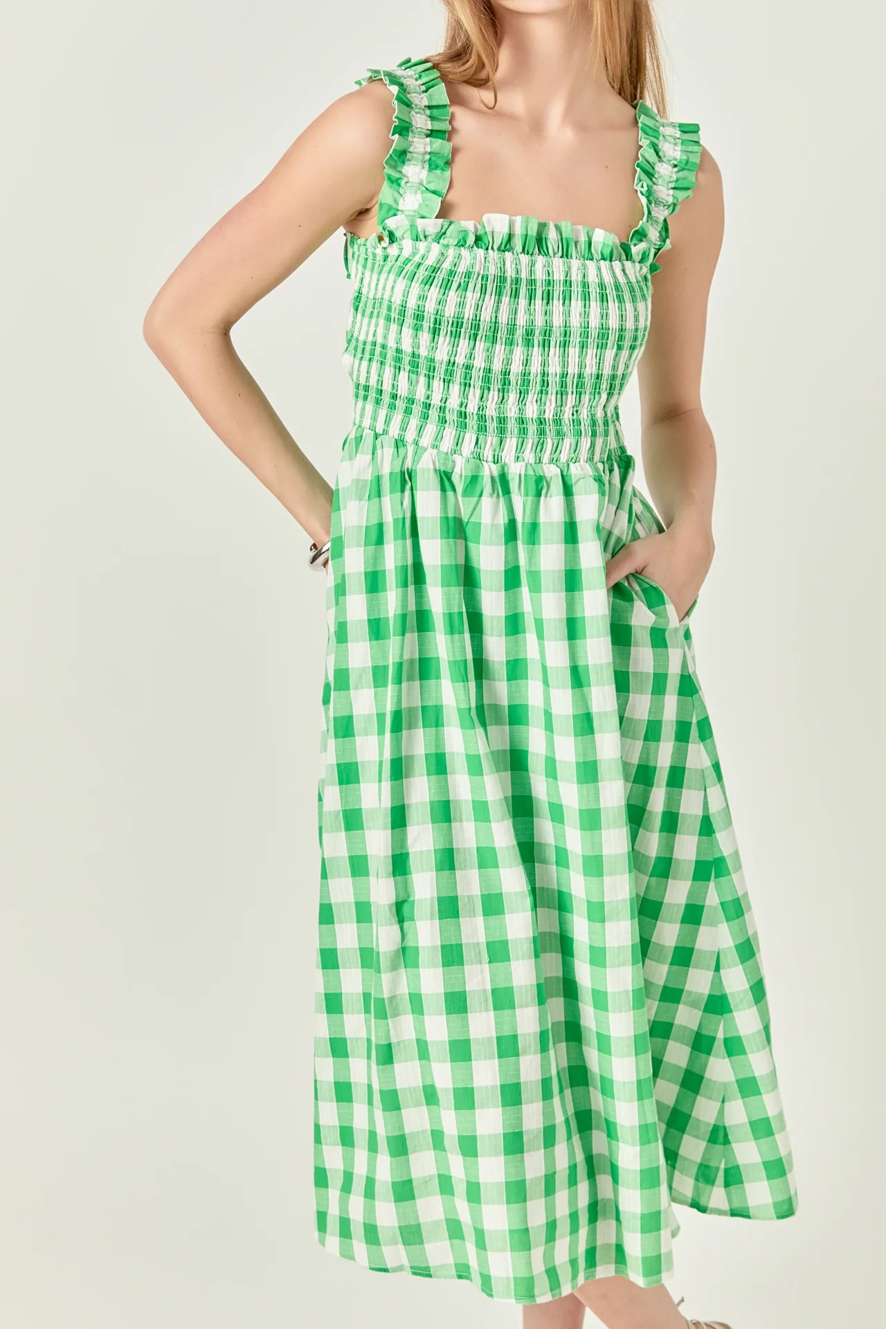 Check Print Smocked Dress - Image 2