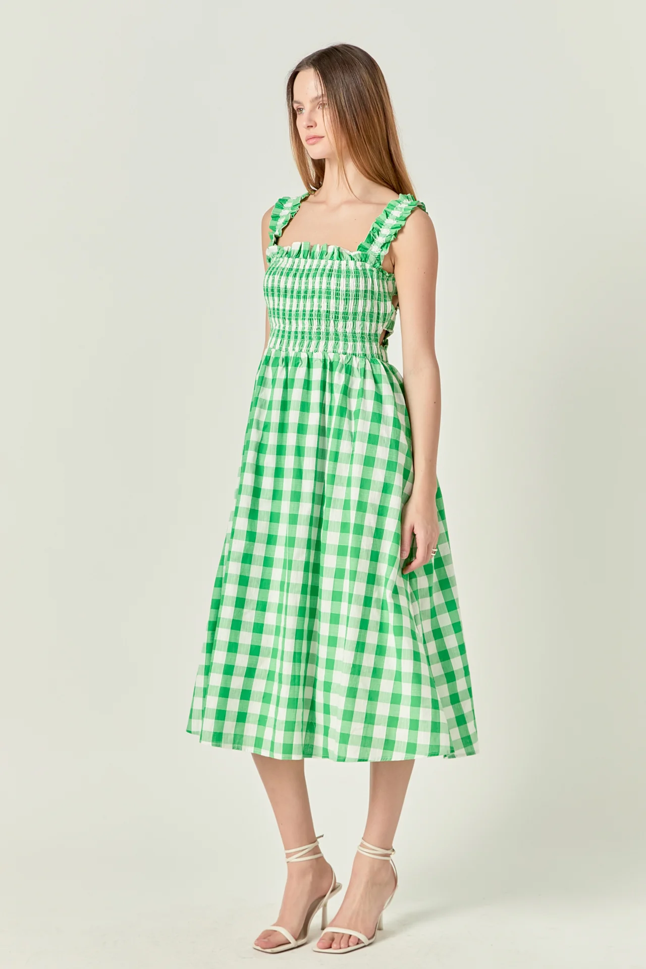 Check Print Smocked Dress - Image 3