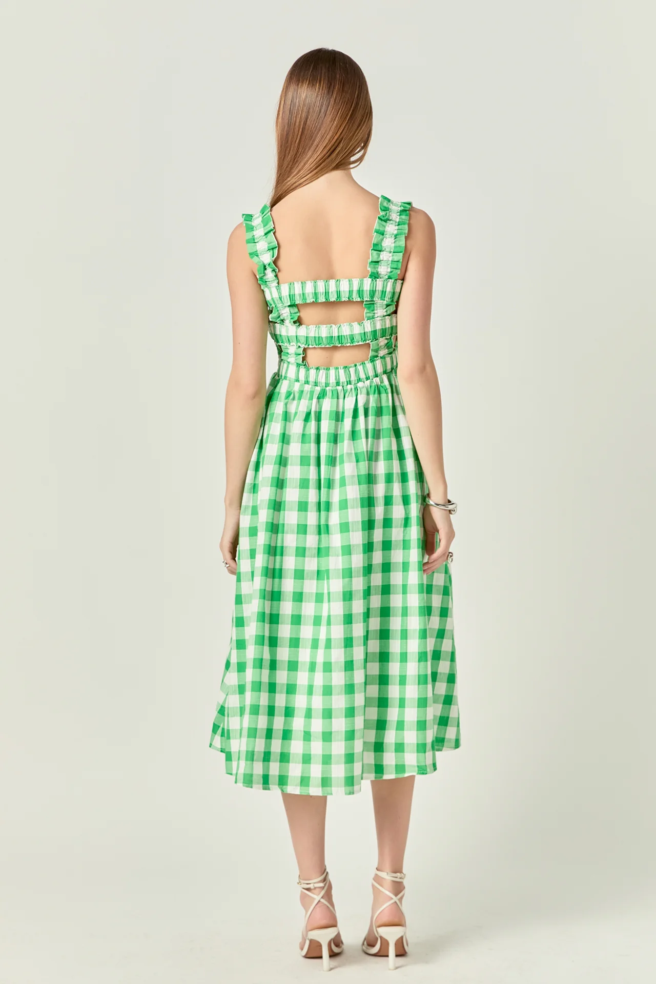 Check Print Smocked Dress - Image 4