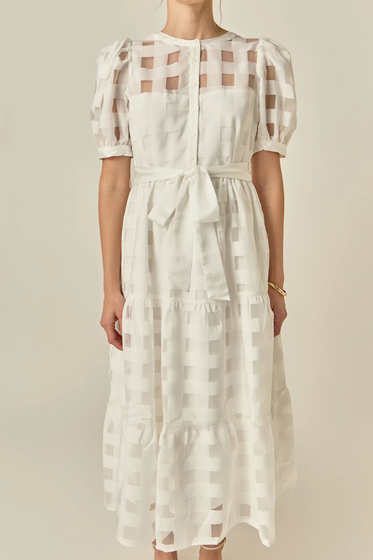 Check Puff Sleeve Midi Dress - Image 2