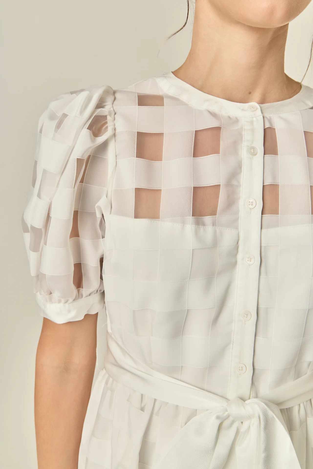 Check Puff Sleeve Midi Dress - Image 3