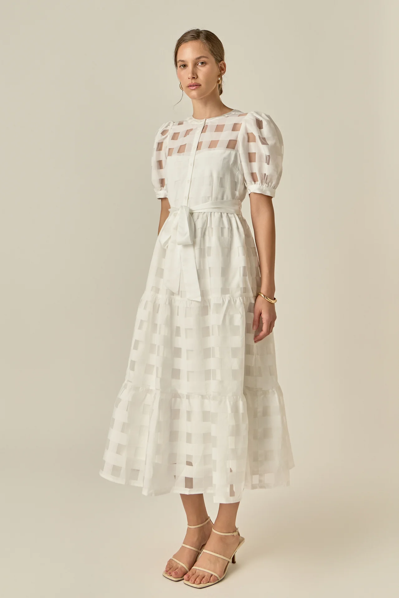 Check Puff Sleeve Midi Dress - Image 4