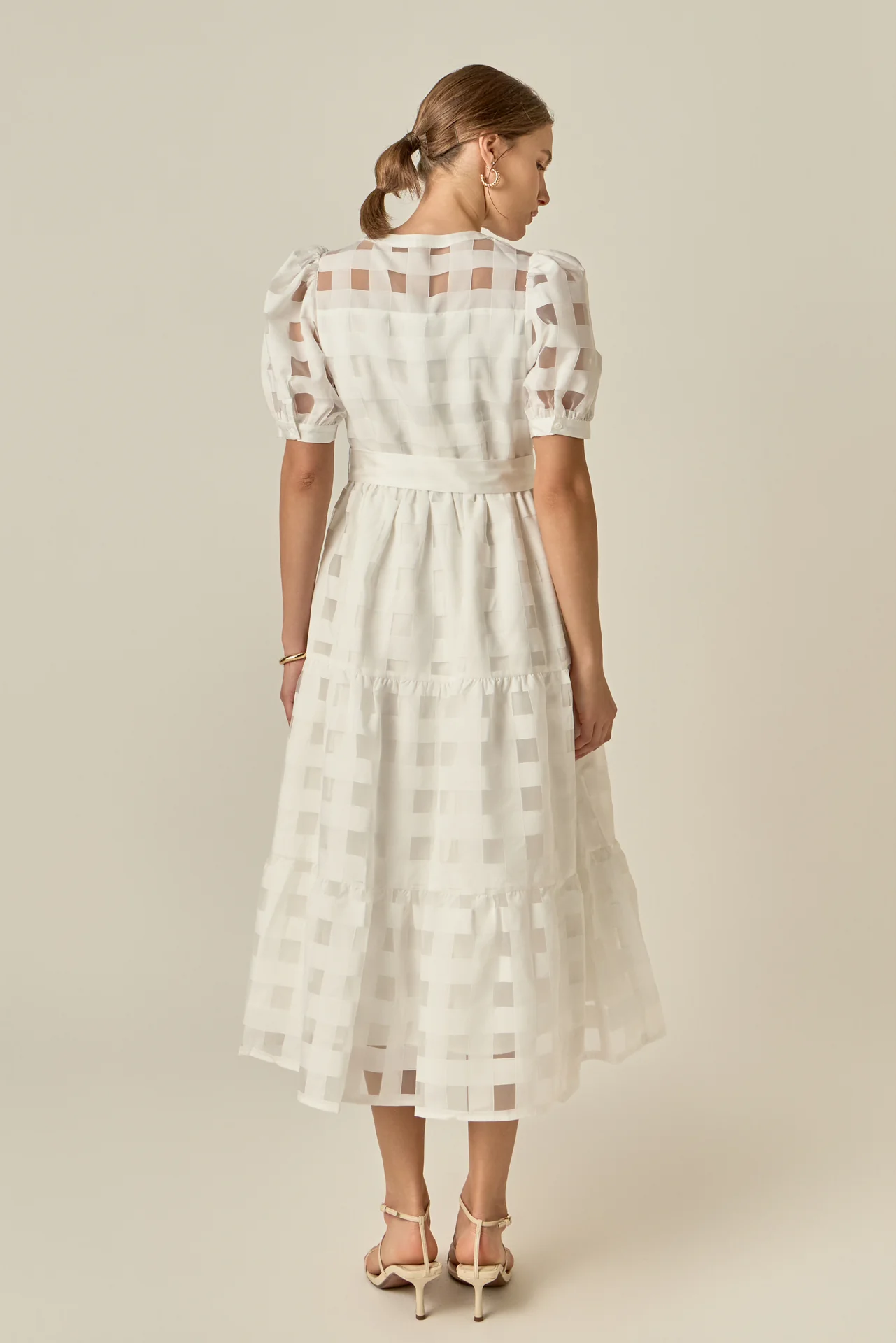 Check Puff Sleeve Midi Dress - Image 5