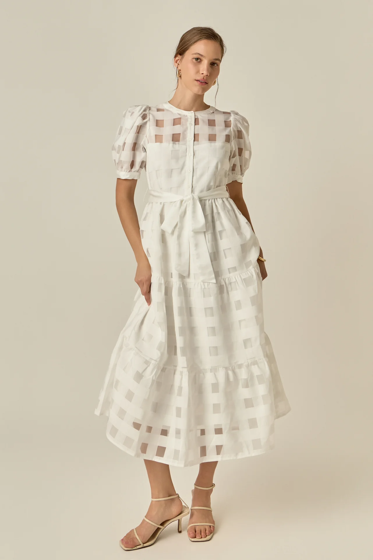 Check Puff Sleeve Midi Dress - Image 6