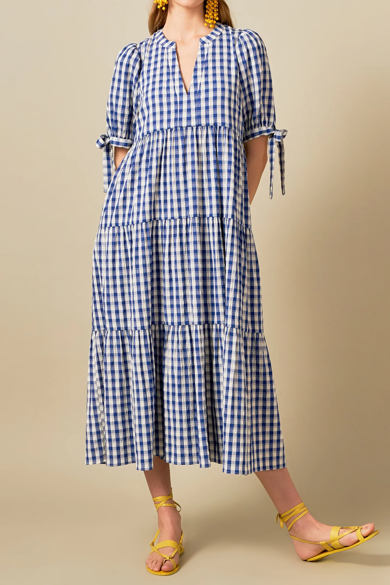 Arden Checked Tiered Midi Dress - Image 2