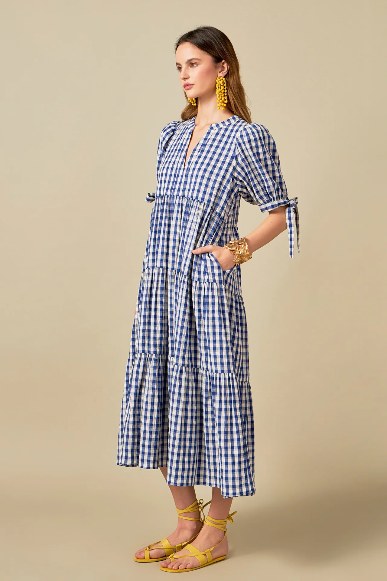 Arden Checked Tiered Midi Dress - Image 3