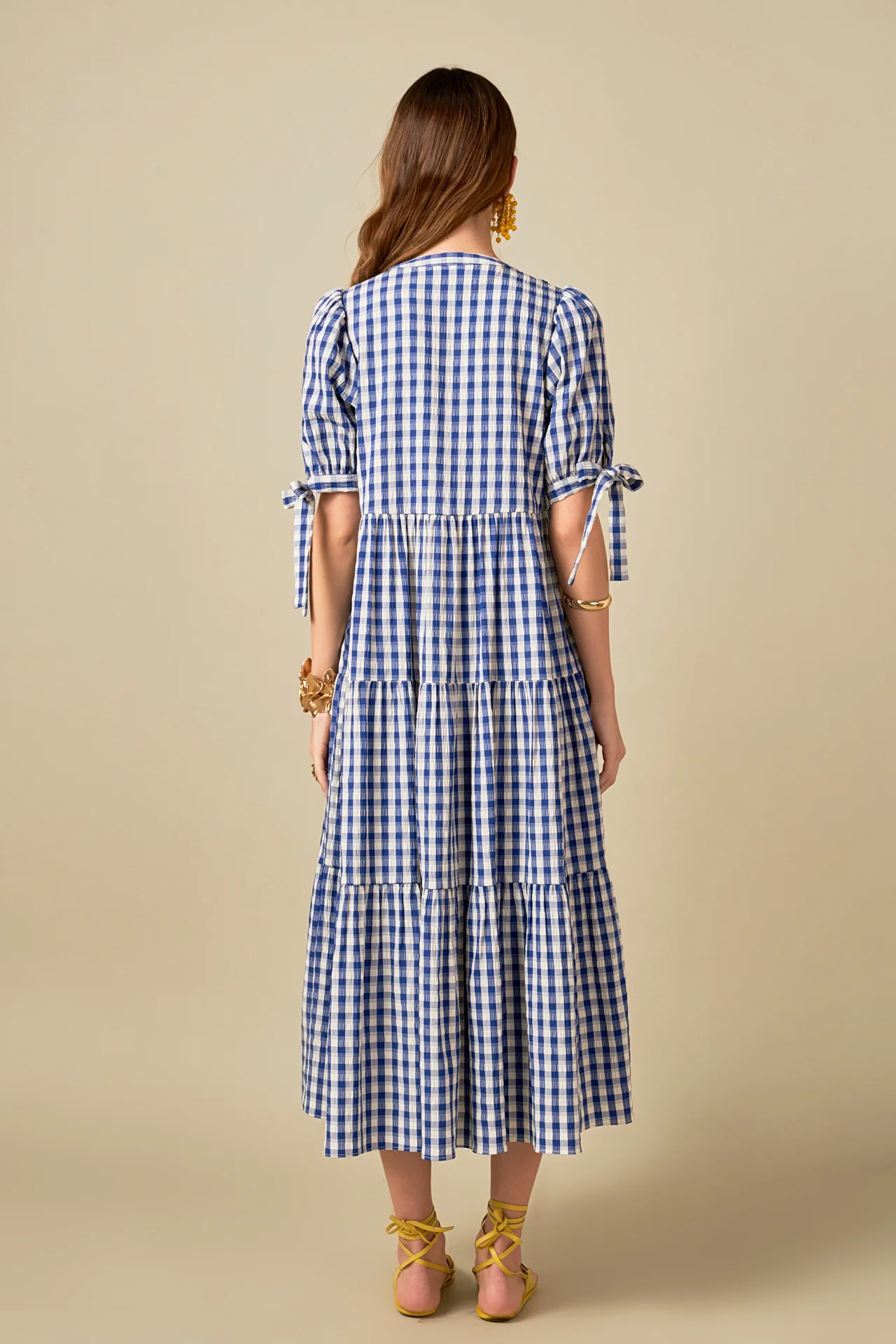 Arden Checked Tiered Midi Dress - Image 4