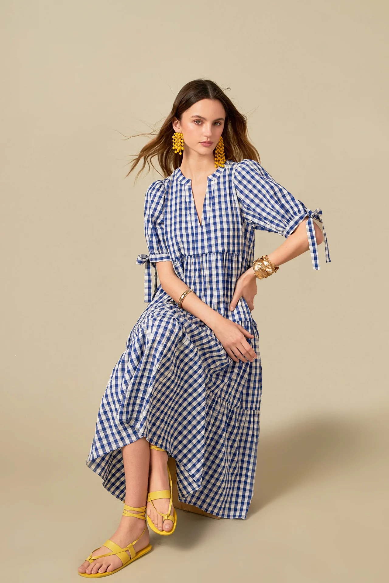 Arden Checked Tiered Midi Dress - Image 5