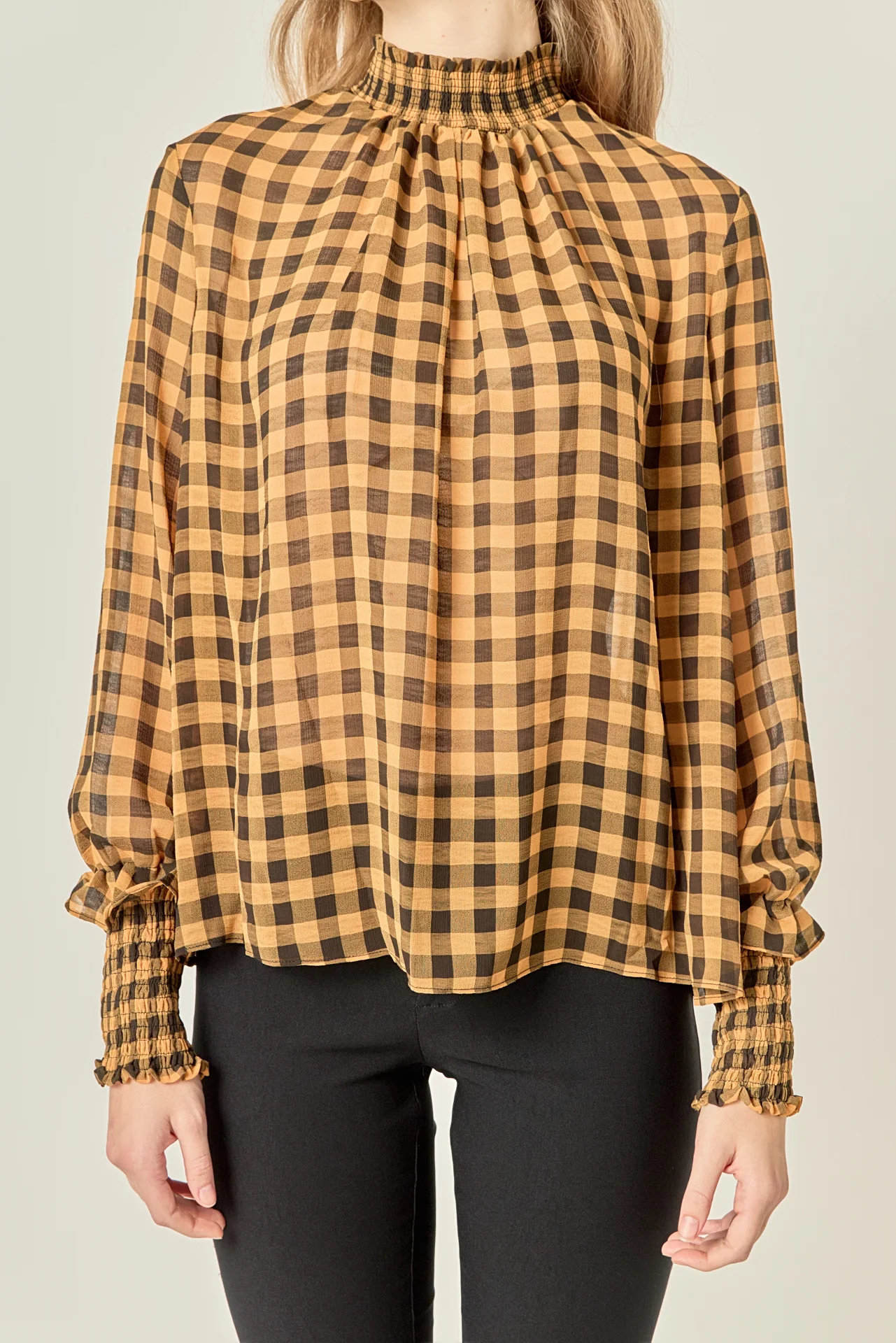 Checker Blouse with Mock Neck - Image 2