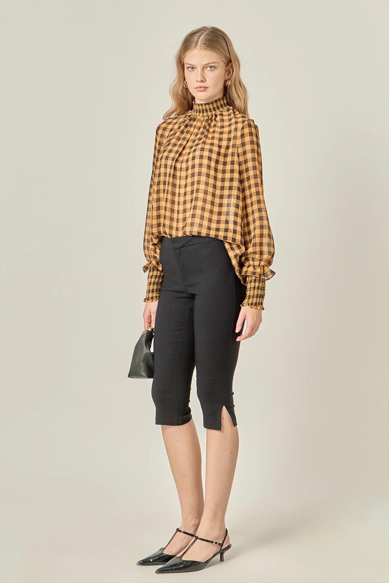 Checker Blouse with Mock Neck - Image 3