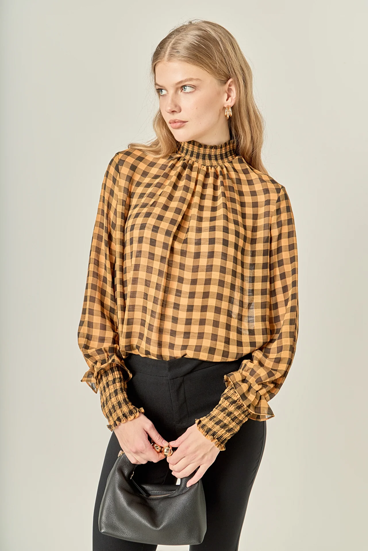 Checker Blouse with Mock Neck - Image 5