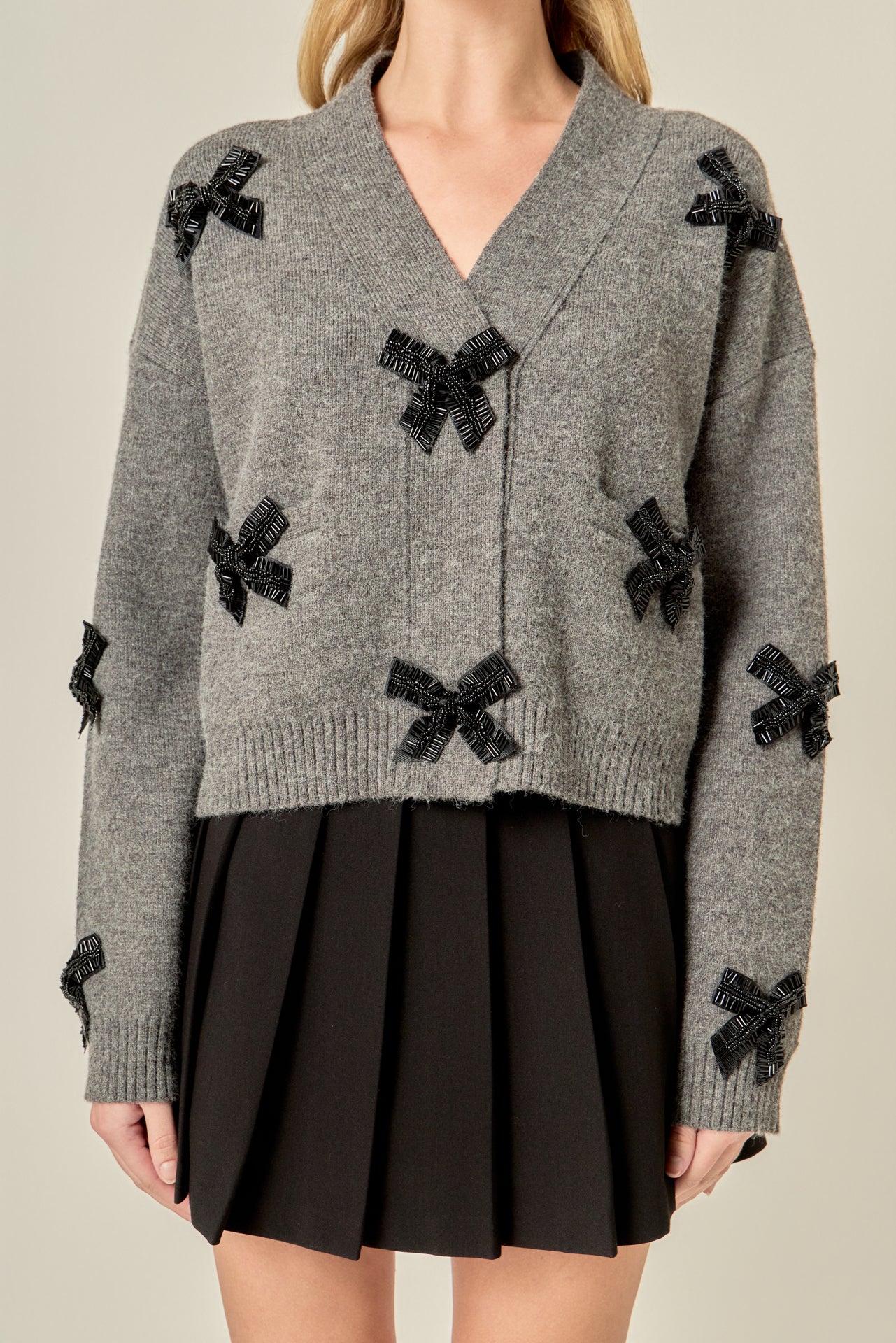 Beaded Bow Embellished Cardigan - Image 2