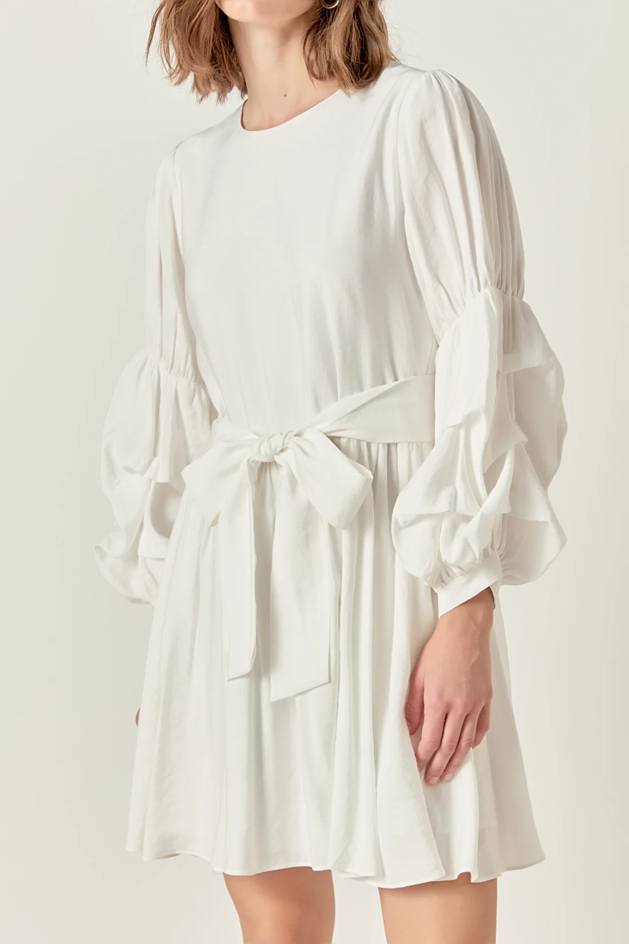Cinched Puff Sleeve Belted Dress - Image 2