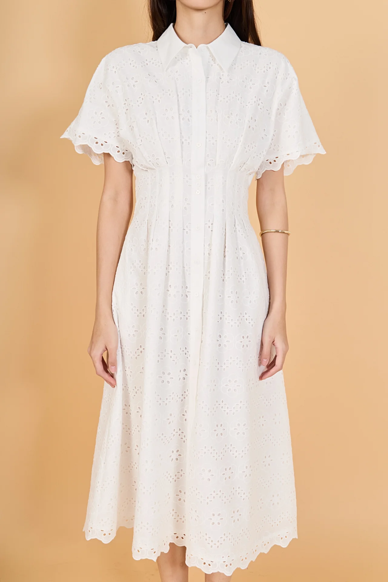 Eyelet Cinched Waist Midi Dress - Image 2