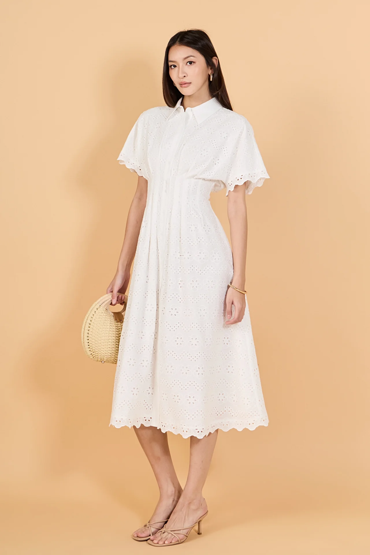 Eyelet Cinched Waist Midi Dress - Image 3