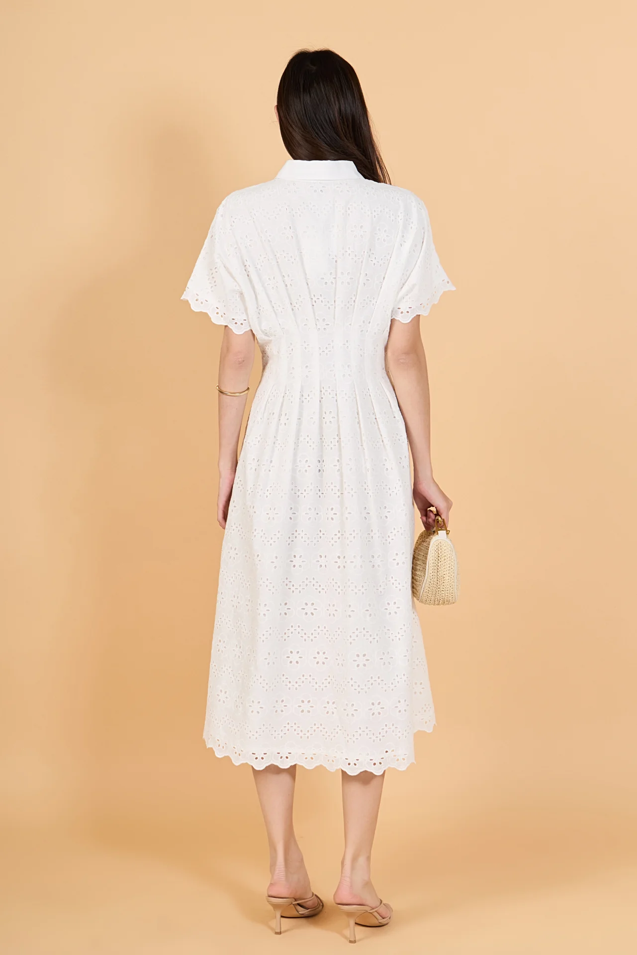 Eyelet Cinched Waist Midi Dress - Image 4