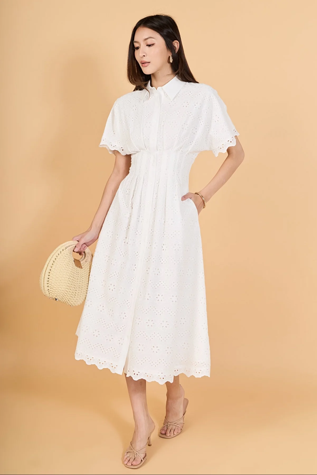 Eyelet Cinched Waist Midi Dress - Image 6