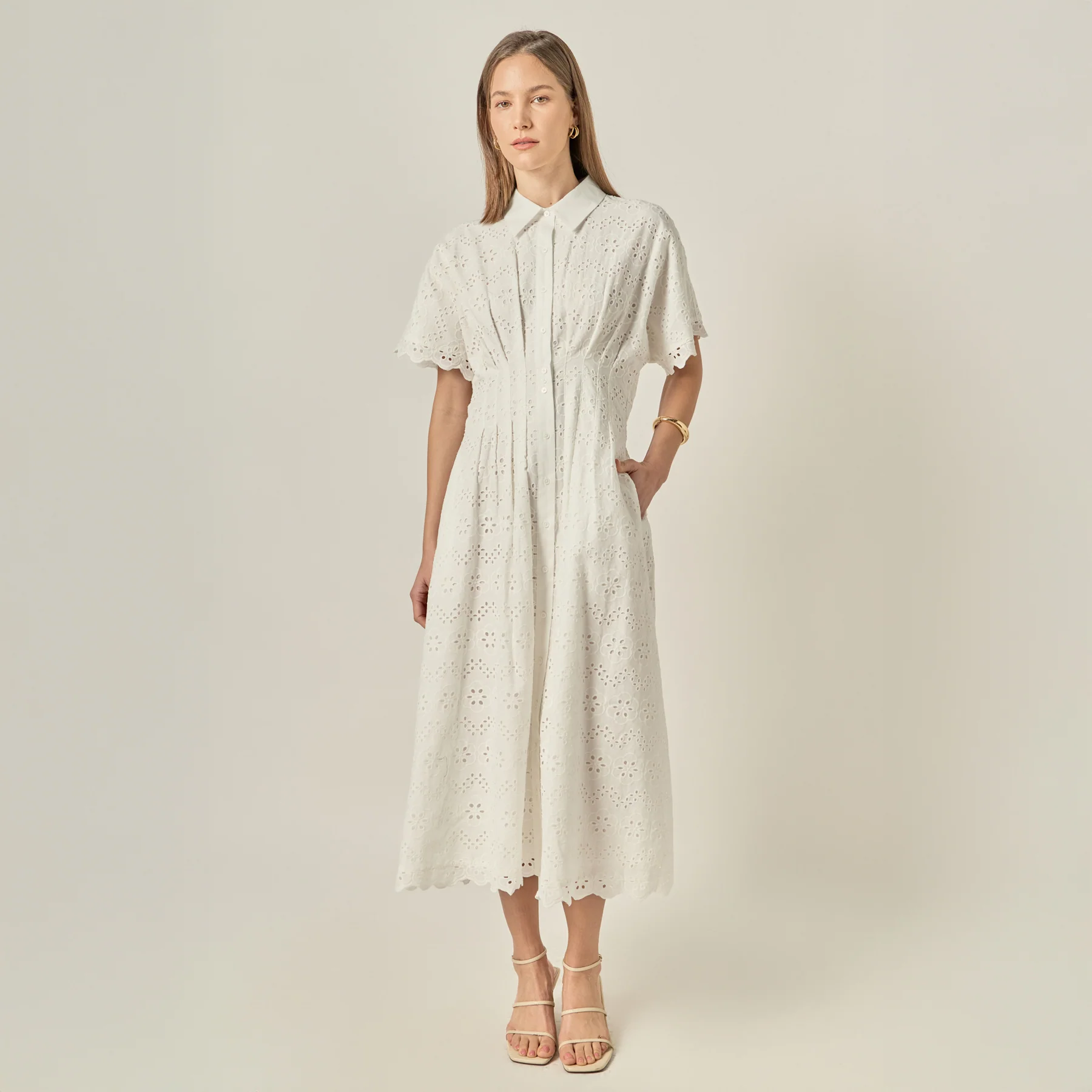 Eyelet Cinched Waist Midi Dress - Image 8