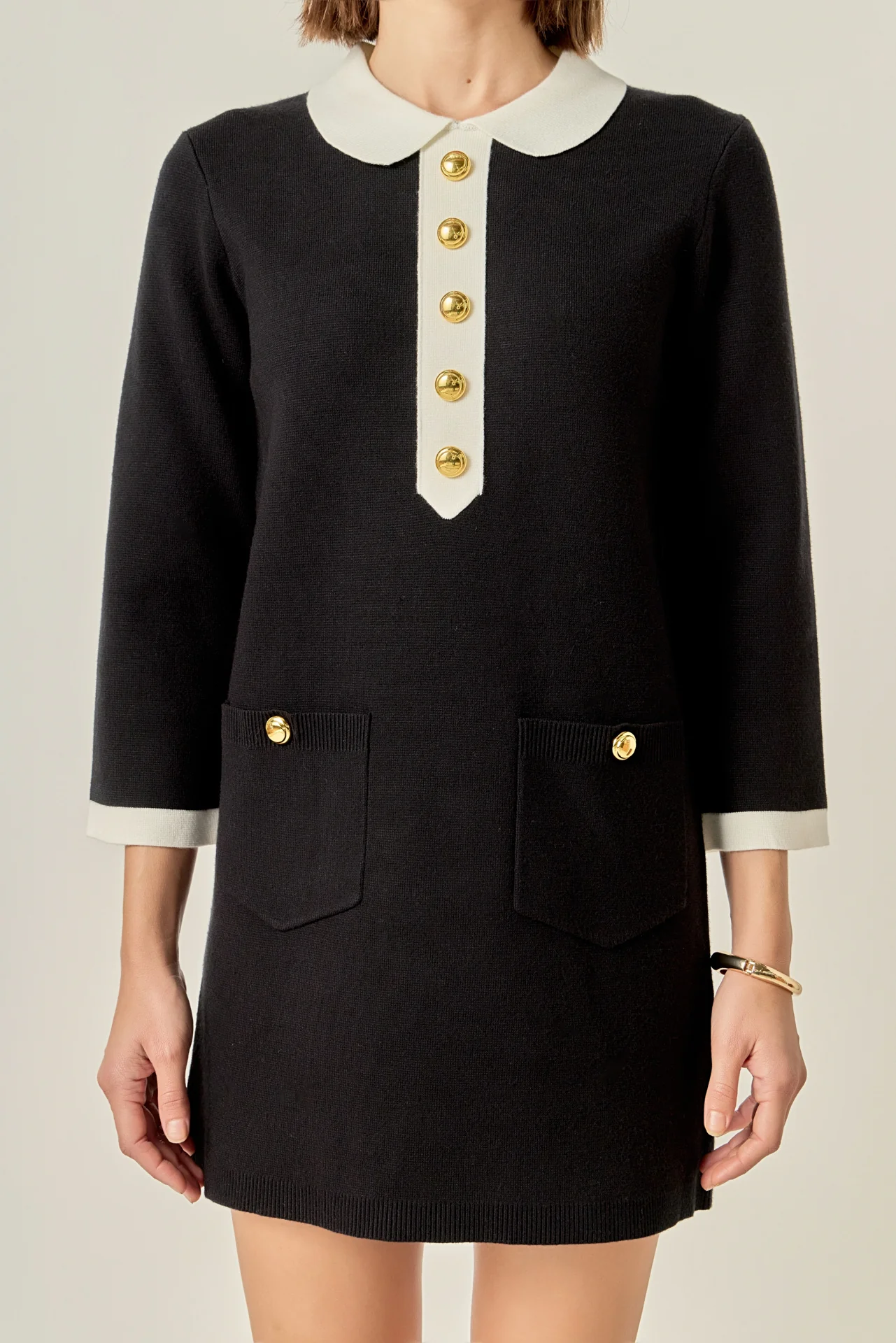 Serena Contrast Collar Knit Mini Dress - Image 2