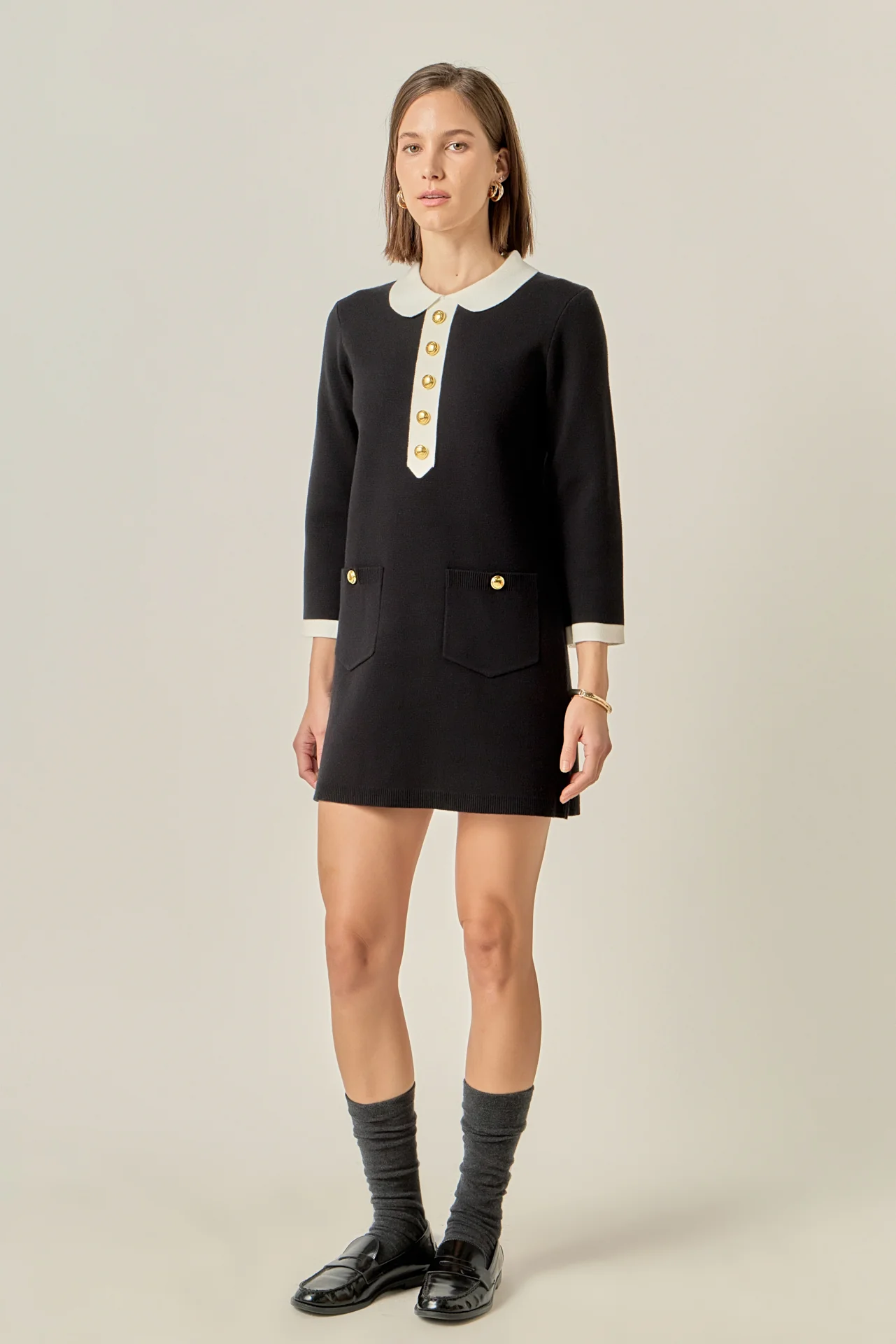 Serena Contrast Collar Knit Mini Dress - Image 3