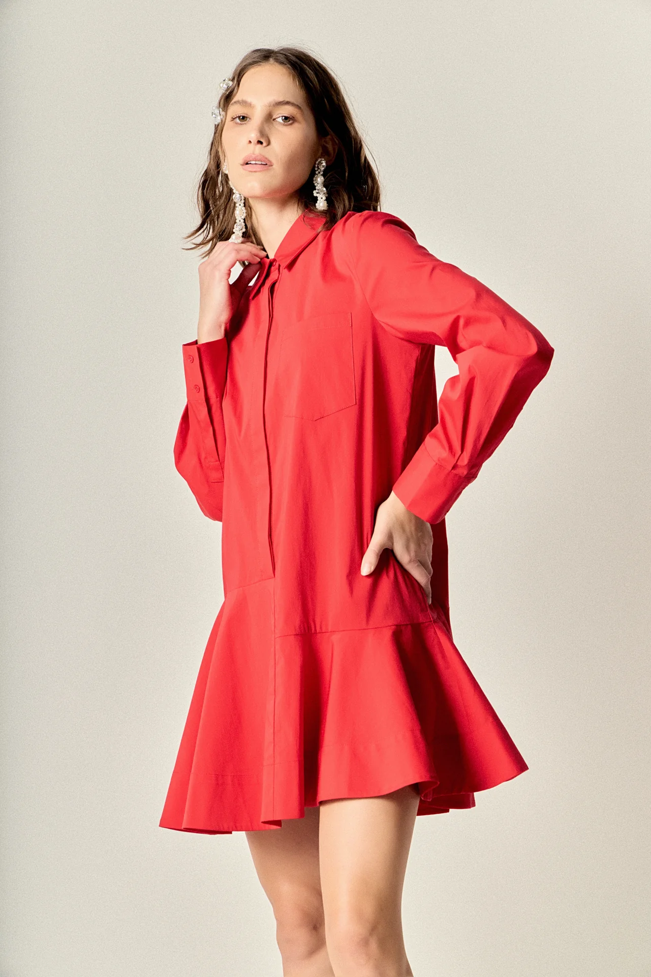 Collar Flare Skirt Dress - Image 10