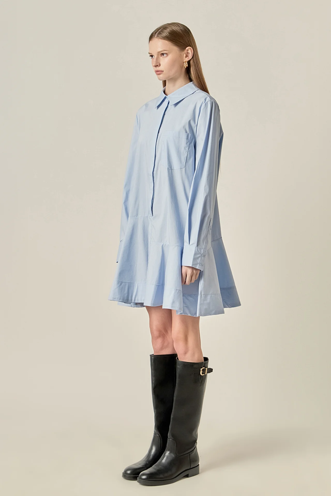 Collar Flare Skirt Dress - Image 3