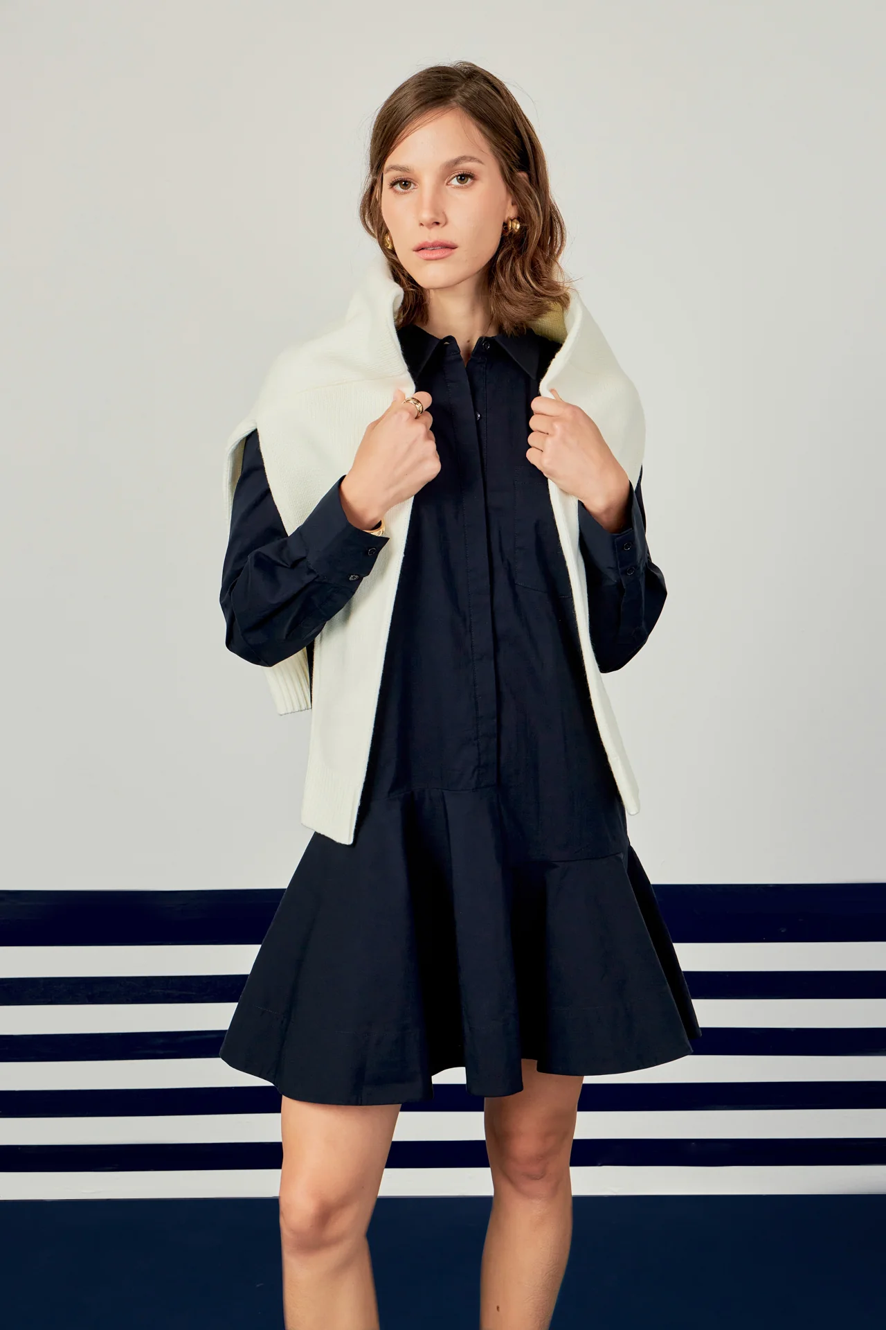 Collar Flare Skirt Dress - Image 31