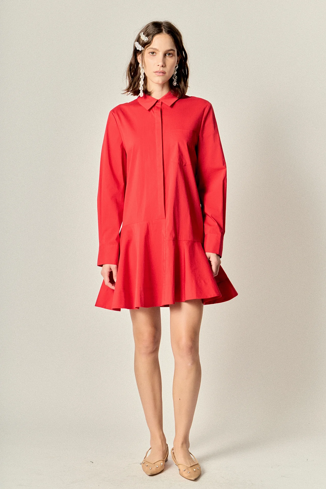 Collar Flare Skirt Dress - Image 6