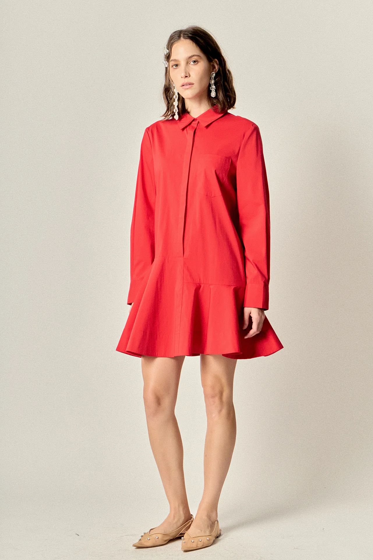 Collar Flare Skirt Dress - Image 8