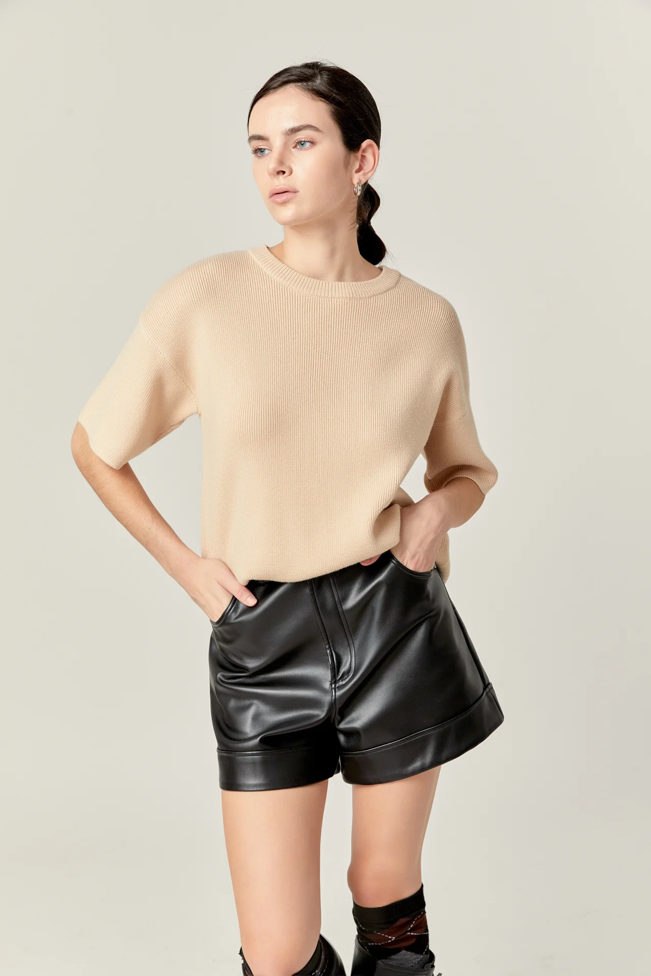 Collar Knit Half Sleeves Top - Image 15