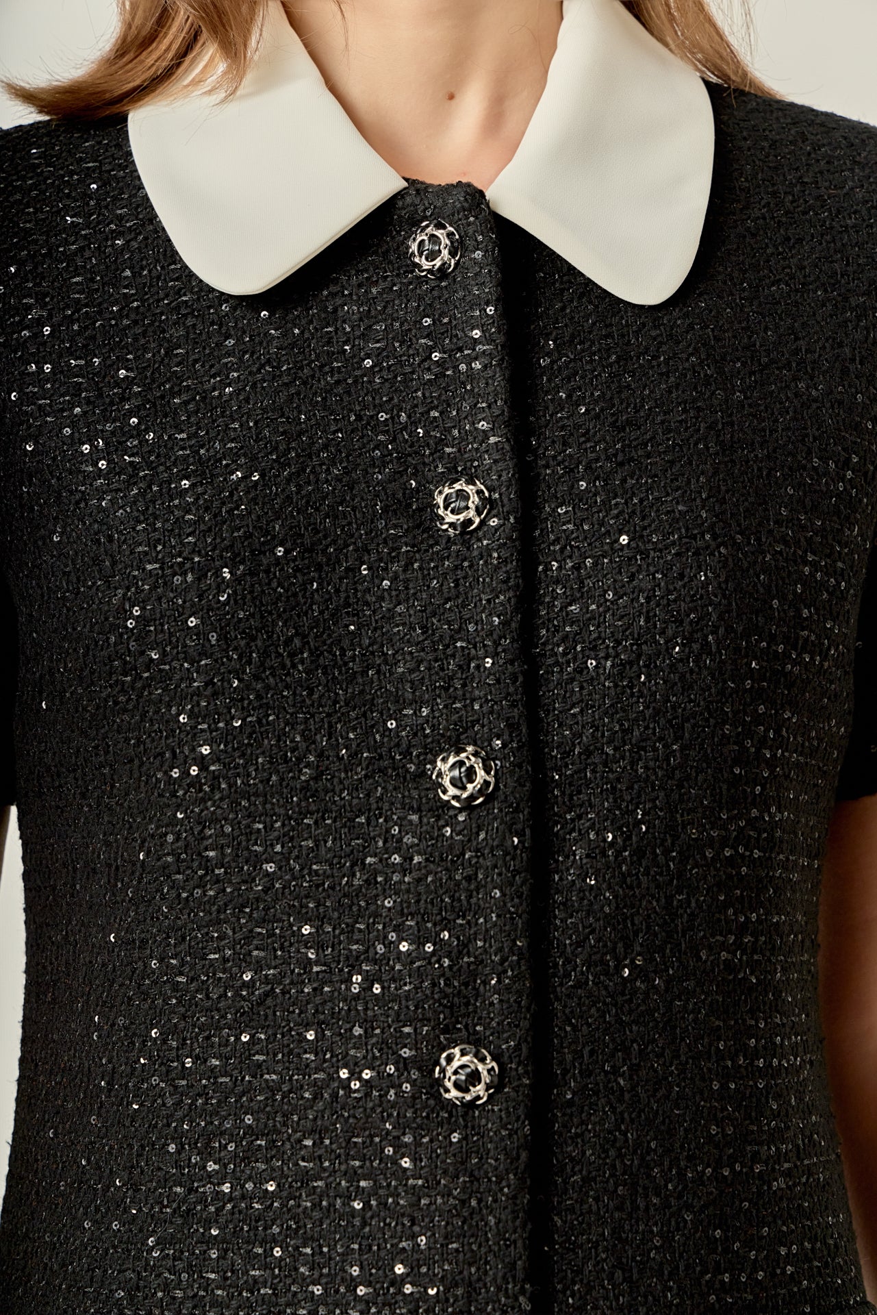Collar Pointed Tweed Mini Dress - Image 2