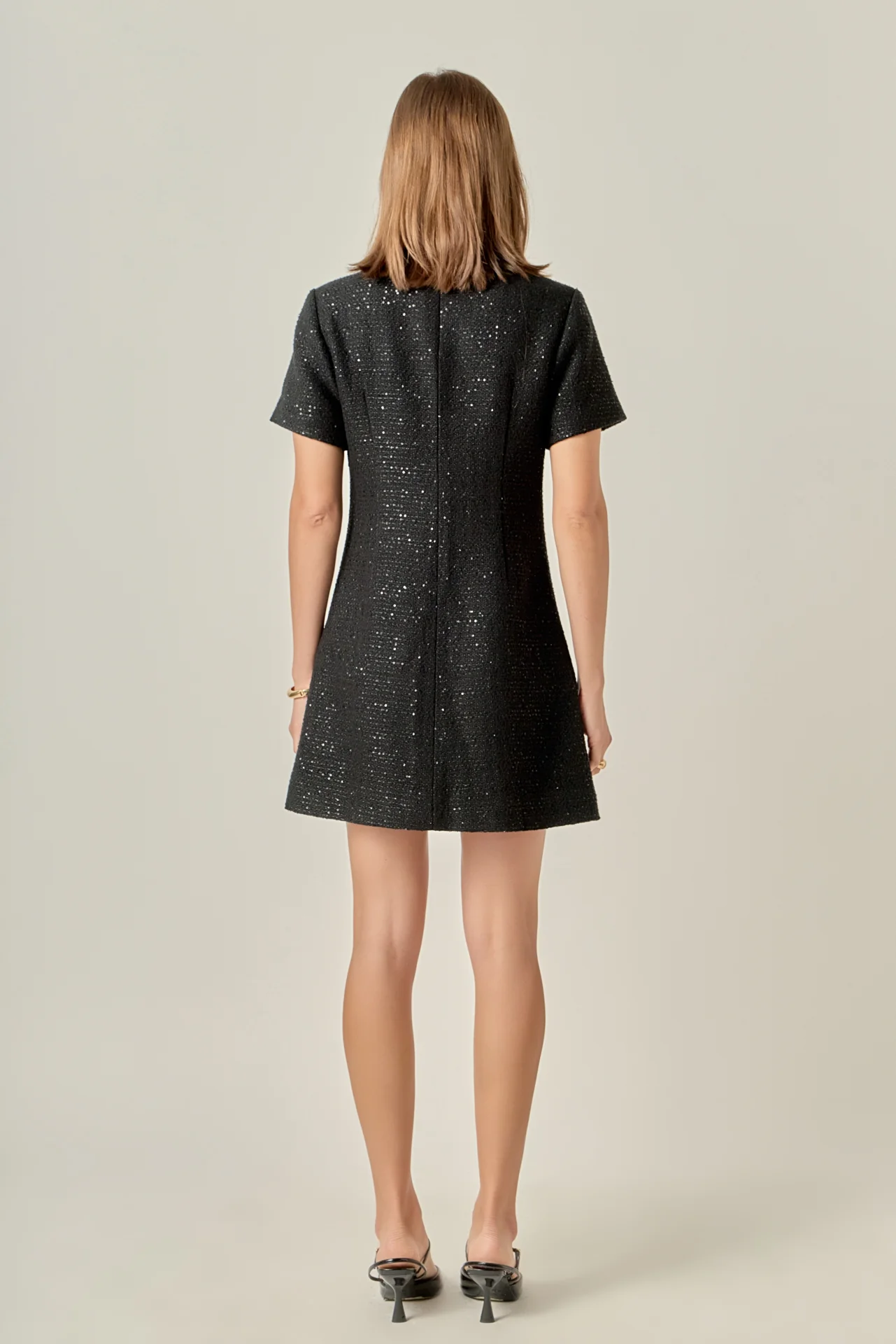 Collar Pointed Tweed Mini Dress - Image 4