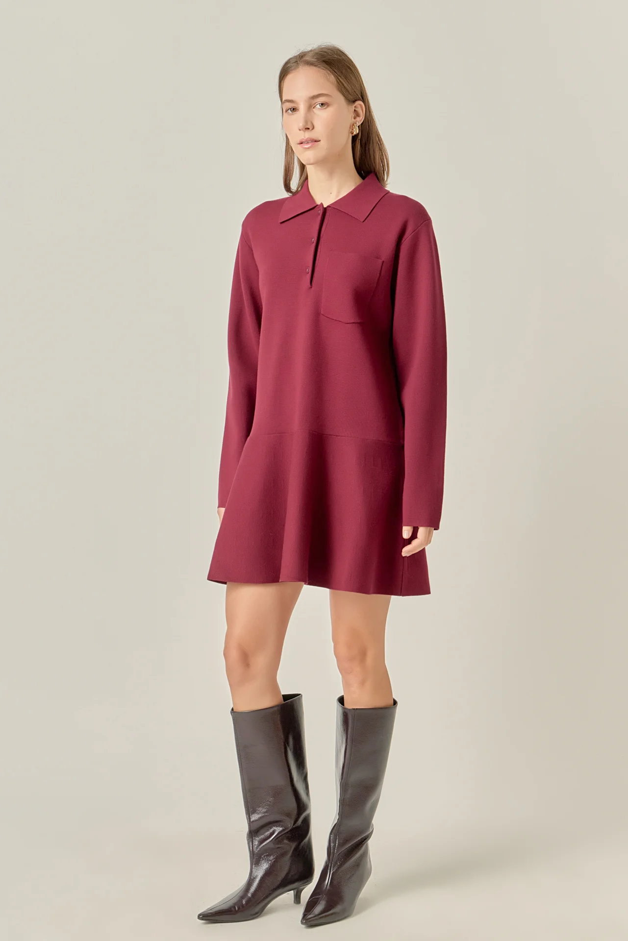 Collared Knit Mini Dress - Image 3