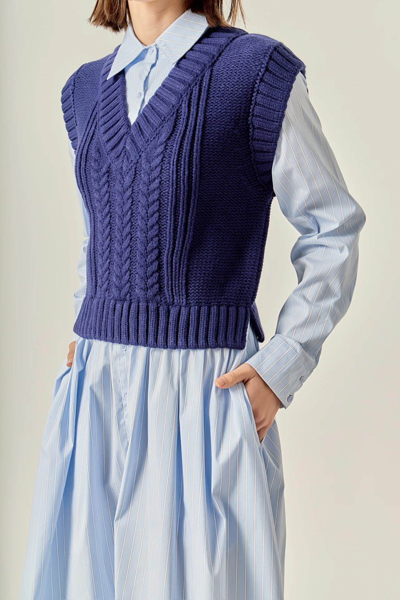 Collared Mixed Media Midi Dress - Image 2