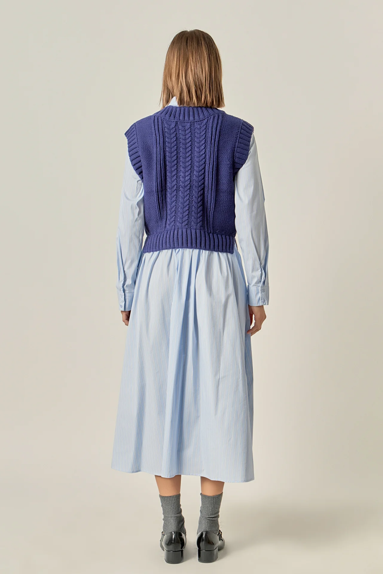 Collared Mixed Media Midi Dress - Image 4