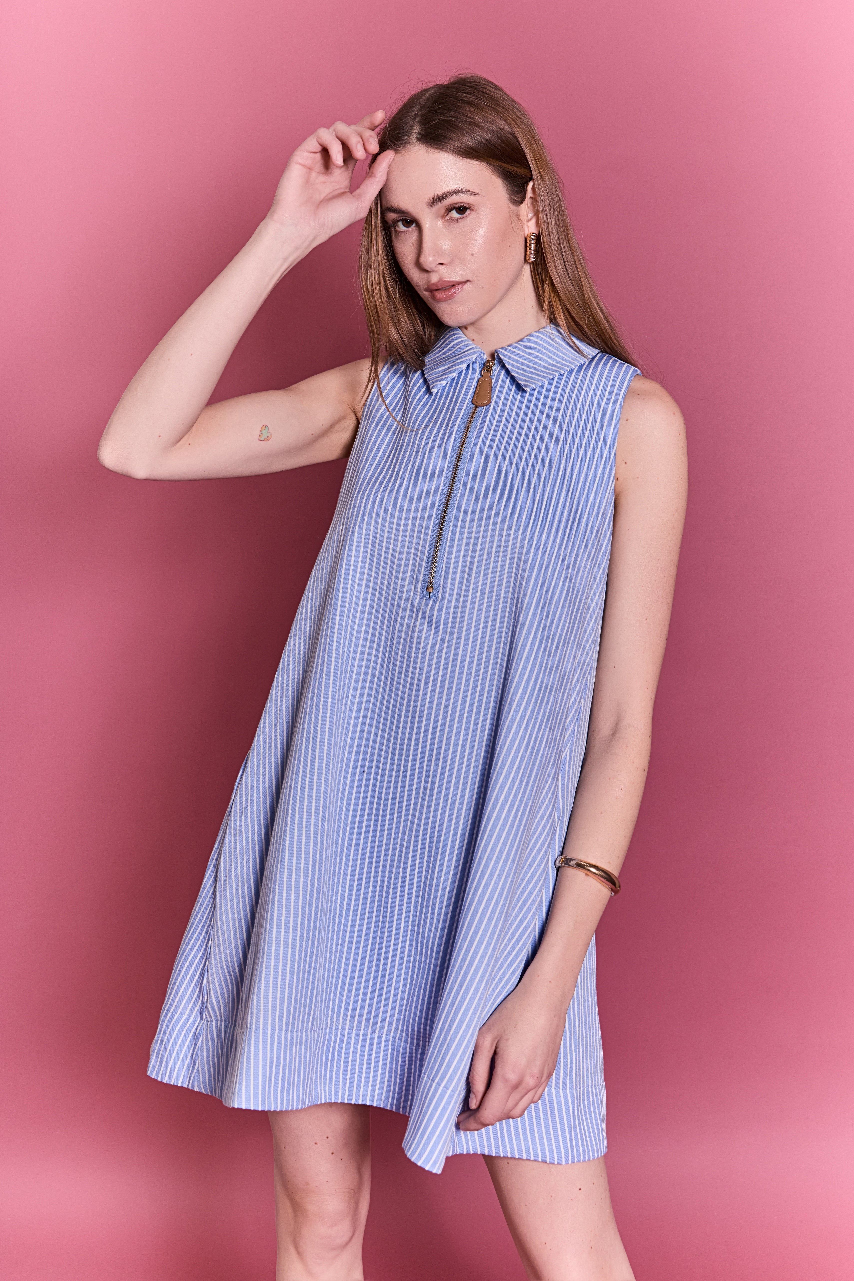 Zip-Front Collared Sleeveless Mini Dress - Image 6